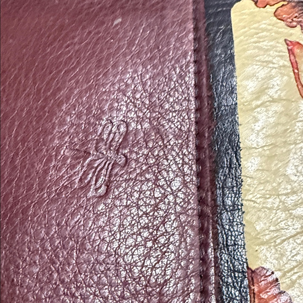 PAM BRONK leather artist original bag in oxblood red leather & Water Lily design - Picture 4 of 14